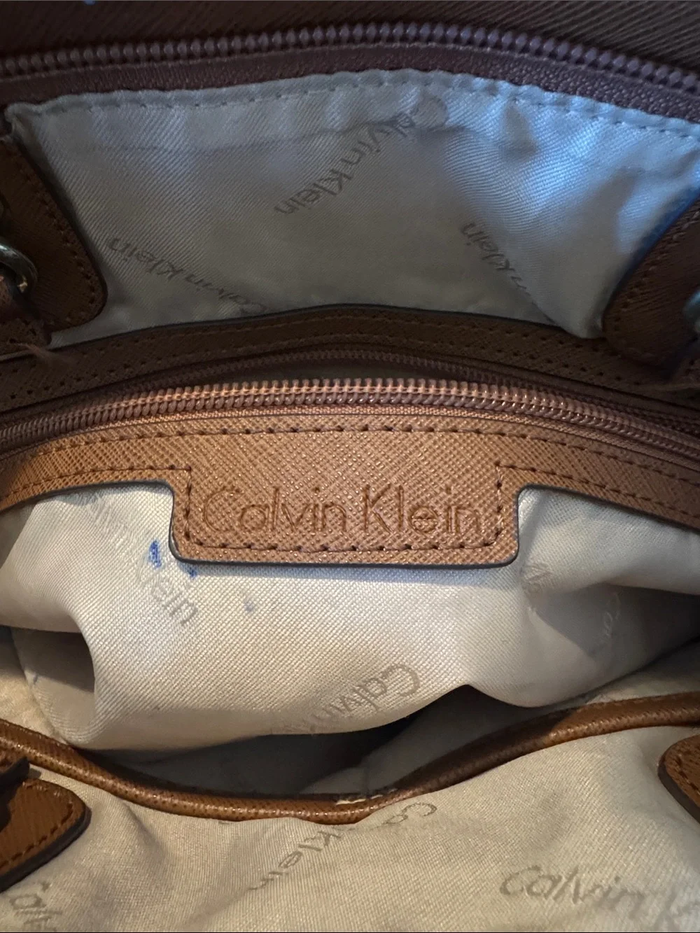 Calvin Klein Brown Monogrammed Double Strap Shoulder Bag
